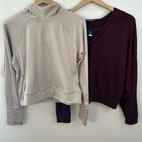 Bundle of 2 Old Navy Active Cropped Sweatshirts, Size Large, Tan, Burgundy - Picture 1 of 15